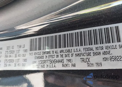 2019 Ram 1500 Big Horn/Lone Star 4X4 5'7 Box из США, поврежденный, VIN 1C6SRFFT5KN544445